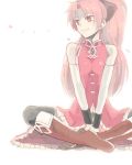  boots drawr long_hair magical_girl mahou_shoujo_madoka_magica oekaki ponytail red_eyes red_hair redhead sakura_kyouko simple_background sitting solo thighhighs 