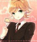  1boy bad_id barnaby_brooks_jr blonde_hair cake child food fork formal green_eyes male necktie solo suit tiger_&amp;_bunny tongue unabara_misumi young 