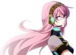  1girl bespectacled blue_eyes glasses headphones headset long_hair megurine_luka pink_hair simple_background solo unabara_misumi vocaloid 