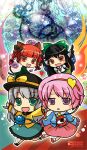  animal_ears black_hair blush bow braid cape cat_ears cat_tail chibi dress eyeball green_eyes grey_hair hair_bow hairband hat kaenbyou_rin komeiji_koishi komeiji_satori long_hair multiple_girls multiple_tails pink_hair purple_eyes red_eyes red_hair redhead reiuji_utsuho short_hair siukaukau24 skirt smile tail third_eye touhou twin_braids violet_eyes wings 