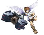  absurdres angel blue_eyes brown_hair gun highres huge_weapon kid_icarus male nintendo official_art open_mouth pit pit_(kid_icarus) short_hair solo weapon wings 