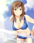  artist_request bikini breasts brown_eyes brown_hair cleavage leaning_forward source_request swimsuit 