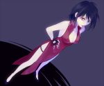  breasts brown_hair cleavage dress fingerless_gloves from_above gloves gochin hand_on_hip high_heels leg_band meiko red_eyes shoes short_hair side_slit solo vocaloid 
