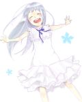  closed_eyes drawr dress eyes_closed happy honma_meiko oekaki open_mouth outstretched_arms silver_hair simple_background smile spread_arms white_hair 