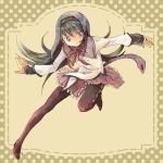  akemi_homura argyle argyle_legwear black_hair black_legwear boots den frilled_skirt frills grey_eyes hairband leggings long_hair magical_girl mahou_shoujo_madoka_magica pantyhose pleated_skirt polka_dot polka_dot_background rough skirt solo thigh_boots thighhighs 