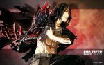  ahoge angry belt black_hair chain chains claws god_eater god_eater_burst highres male monster official_art red_eyes solo torn_clothes wallpaper 