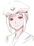  athena_glory dark_skin hat kawakami_tomoko monochrome nagian short_hair sketch smile solo uniform 
