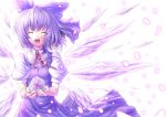  ^_^ blue_hair bow cirno closed_eyes eyes_closed flower hair_bow ice open_mouth ribbon short_hair solo terajou_tadahito touhou wings 