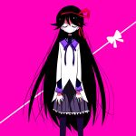  akemi_homura black_hair black_legwear highres long_hair magical_girl mahou_shoujo_madoka_magica pantyhose ribbon solo tears 