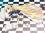 blonde_hair blue_eyes book candy checkered checkered_floor dress frilled_dress frills gosick gothic_lolita hairband lolita_fashion long_hair lying on_stomach sweets very_long_hair victorica_de_blois 