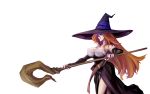  breasts brown_hair detached_sleeves dragon&#039;s_crown dragon's_crown dress hat highres large_breasts long_hair nagihito side_slit solo sorceress_(dragon&#039;s_crown) sorceress_(dragon's_crown) staff strapless_dress vanillaware witch_hat 