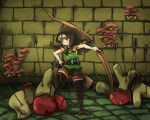  boots bow_(weapon) braid brown_eyes cloak dragon&#039;s_crown dragon's_crown elf elf_(dragon&#039;s_crown) elf_(dragon's_crown) hood monster mushroom shorts solo thigh-highs thigh_boots thighhighs twin_braids vanillaware weapon 