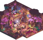  blink_(artist) book broom cherry_blossoms fantasy floorplan interior isometric jack-o&#039;-lantern jack-o'-lantern lowres monkey original pixel_art pumpkin shop 