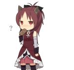  ? animal_ears bow cat_ears chibi detached_sleeves food hair_bow kemonomimi_mode knt31 long_hair magical_girl mahou_shoujo_madoka_magica ponytail red_eyes red_hair redhead sakura_kyouko simple_background skirt solo taiyaki thigh-highs thighhighs tsuzuya_(knt31) wagashi zettai_ryouiki 