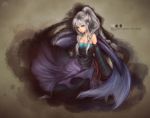  blue_eyes braid breasts cleavage dansearl detached_sleeves dress long_hair monster_girl original silver_hair solo tail 