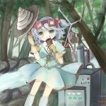  bad_id bag blue_eyes blue_hair blush drill forest gloves goggles hair_bobbles hair_ornament kawashiro_nitori key machine morikawanano nature river skirt stream technology touhou trees twintails water 