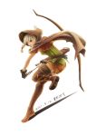  arrow boots bow_(weapon) braid brown_eyes cloak dragon&#039;s_crown dragon's_crown elf elf_(dragon&#039;s_crown) elf_(dragon's_crown) gloves highres hood iyokamioto shorts simple_background solo thigh-highs thigh_boots thighhighs twin_braids vanillaware weapon 