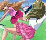  brown_hair haruyama houjou_hibiki hummy_(suite_precure) long_hair minamino_kanade multiple_girls panties panties_around_one_leg pantyshot precure skirt suite_precure underwear upskirt wardrobe_malfunction white_panties 