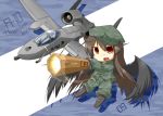  1girl a-10 airplane bad_id camouflage chibi eiri_(eirri) military reiuji_utsuho solo touhou wings 