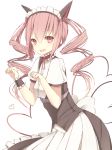  animal_ears apron bad_id cat_ears cat_pose drill_hair fang faris_nyannyan long_hair maid maid_headdress meet_neet open_mouth paw_pose pink_eyes pink_hair simple_background solo steins;gate twintails wrist_cuffs 