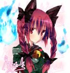  animal_ears braid cat_ears emyu fujishiro_emyu hair_ribbon kaenbyou_rin red_eyes red_hair redhead ribbon solo touhou 