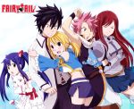  armor belt black_eyes black_hair blonde_hair blush brown_eyes cat charle_(fairy_tail) closed_eyes detached_sleeves dress erza_scarlet eyes_closed fairy_tail gauntlets gray_fullbuster happy_(fairy_tail) highres hug lucy_heartfilia miniskirt natsu_dragneel pink_hair purple_hair red_hair redhead ribbon scarf skirt smile tail tail_ribbon teeth thigh-highs thighhighs title_drop twintails wendy_marvell 