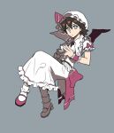  1girl bat_wings blue_eyes brown_hair cosplay crossdressinging fideo_aldena hat inazuma_eleven inazuma_eleven_(series) male mary_janes moros1 remilia_scarlet remilia_scarlet_(cosplay) shoes short_hair solo touhou trap wings 