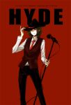  artist_request character_request charyl_(charyllewis) formal hat hyde_(l'arc~en~ciel) l'arc~en~ciel microphone microphone_stand necktie short_hair simple_background solo 