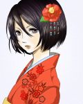  black_eyes flower hair_flower hair_ornament japanese_clothes kimono liruty mikasa_ackerman shingeki_no_kyojin short_hair 