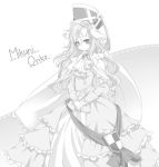  c-chan cape dress gloves hat long_hair magical_girl mahou_shoujo_madoka_magica mahou_shoujo_oriko_magica mikuni_oriko monochrome solo 