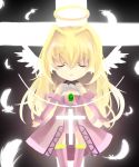  angel angel_wings artist_request blonde_hair chibi closed_eyes cross eyes_closed feathers halo long_hair pandora_hearts source_request wings 