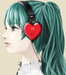  face green_eyes green_hair hatsune_miku headphones heart highres lips profile realistic solo vesper vocaloid 