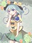  blue_eyes flower green_hair hat highres komeiji_koishi komeiji_satori rose shromann solo touhou 
