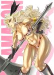  amazon_(dragon&#039;s_crown) amazon_(dragon's_crown) armband armor armpit axe blonde_hair boots breasts cleavage deep_cave dragon&#039;s_crown dragon's_crown green_eyes lipstick long_hair muscle muscles muscular_female navel open_mouth pierre_norano solo vanillaware weapon 