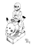  helmet highres monochrome pikachu pokemon sketch the_stig top_gear what yarana_nohito 