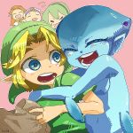  blonde_hair blue_eyes brown_hair hat hug link long_hair malon monster_girl napm nintendo ocarina_of_time pointy_ears princess_ruto princess_zelda saria smile the_legend_of_zelda zora 