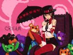  bare_shoulders boots breasts facial_mark glasses hat kriem mad_bear_(tiger_&amp;_bunny) navel necktie red_legwear rubber_boots shorts solo tattoo thigh-highs thighhighs tiger_&amp;_bunny umbrella zettai_ryouiki 
