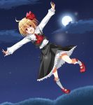  ahoge ascot blonde_hair blush full_moon hair_ribbon moon open_mouth outstretched_arms red_eyes ribbon rumia short_hair smile solo sousui_yasana the_embodiment_of_scarlet_devil touhou youkai 