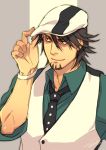  brown_eyes brown_hair cabbie_hat facial_hair hat hiryuu kaburagi_t_kotetsu male necktie short_hair smile solo stubble tiger_&amp;_bunny vest 