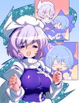  blue_eyes blush bow breasts cirno dress face hair_bow happy hat kitsune_choukan kitsune_udon_(artist) lavender_hair letty_whiterock multiple_girls open_mouth perfect_cherry_blossom purple_hair ribbon scarf short_hair smile touhou wings |_| 
