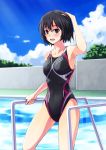  1girl amagami black_eyes black_hair competition_swimsuit female highres kaoru348 nanasaki_ai one-piece_swimsuit pool short_hair solo swimsuit 