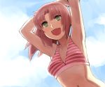  arms_up face green_eyes gunslinger_girl midriff navel petrushka red_hair redhead sketch striped swimsuit yu_65026 