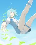  aqua_hair cloud clouds eureka eureka_7 eureka_seven eureka_seven_(series) falling hands legs_up open_mouth outstretched_arm outstretched_hand purple_eyes short_hair sky solo thigh_strap violet_eyes 