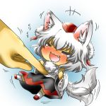  :3 blush chibi closed_eyes eyes_closed fang inubashiri_momiji minigirl rebecca_(keinelove) rebecca_(naononakukoroni) solo tail tail_wagging tickling touhou 