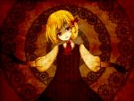  ascot blonde_hair bow darkness hair_bow head_tilt kimikagedo light_smile outstretched_arms red_eyes rumia short_hair solo spread_arms the_embodiment_of_scarlet_devil touhou youkai 