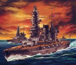  cloud clouds cruiser flag funnel fusou_(battleship) gun imperial_japanese_navy military mogami_(cruiser) ocean original rising_sun ship sunset turret water weapon yamashiro_(battleship) yuya 