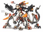  english extra_arms gia grey_hair gun highres mecha_musume mechanical_arm multiple_arms multiple_legs navel open_mouth orange_eyes original quadruple_wielding short_hair solo tail weapon 