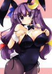  animal_ears breasts bunny_ears bunny_tail bunnysuit cleavage crescent long_hair pantyhose patchouli_knowledge purple_eyes purple_hair shirogane shirogane_(platinum) solo tail touhou violet_eyes 