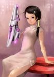  china_dress chinese_clothes copyright_request hair_ornament science_fiction solo weapon zenox 