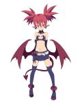  bat_wings demon_girl demon_tail disgaea earrings etna flat_chest gloves jewelry midriff miniskirt n_(ruff) navel pointy_ears red_eyes red_hair redhead skirt skull smile solo tail thigh-highs thighhighs twintails wings 